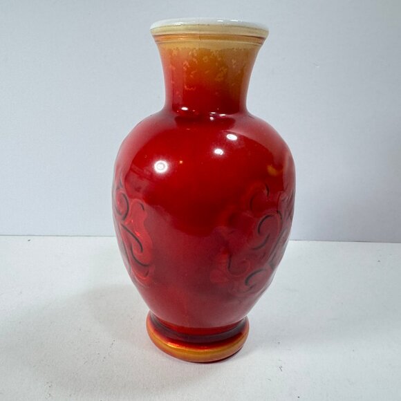Vintage Avon Red & Orange Floral Glass Small Vase - Picture 6 of 9